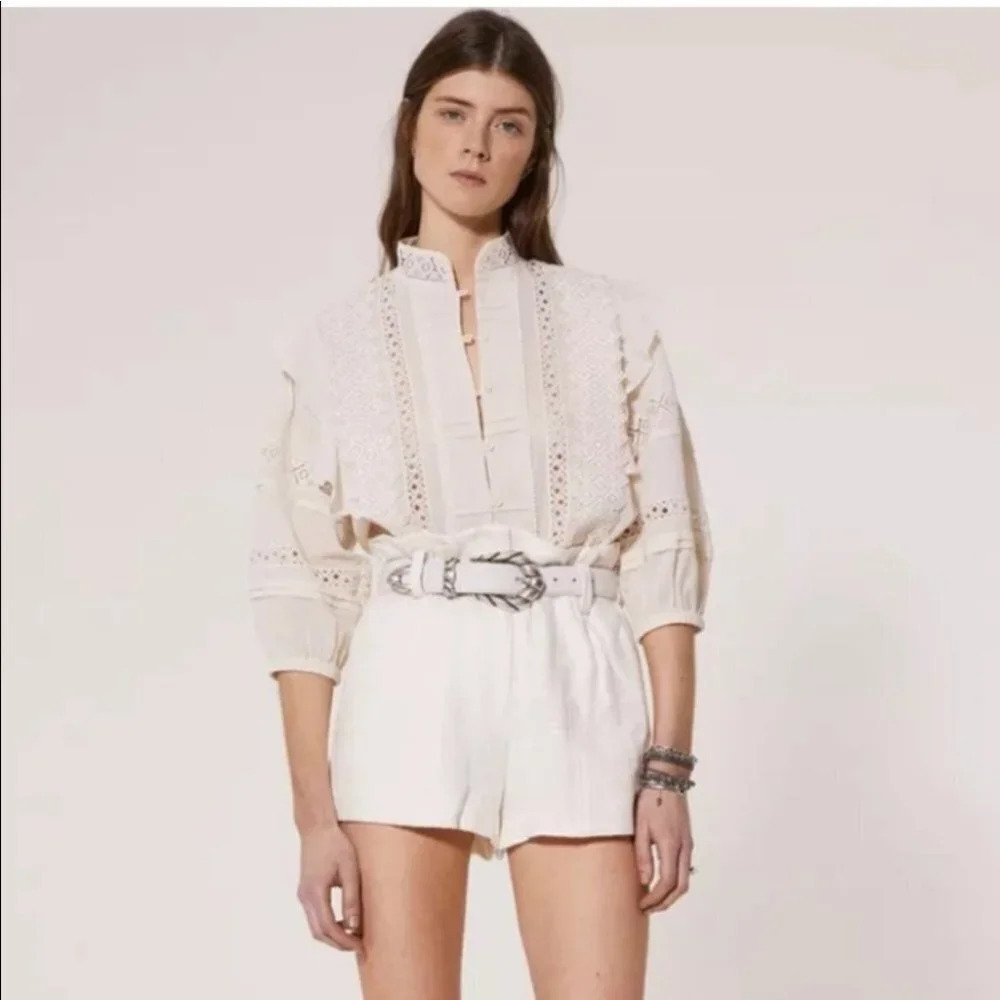 IRO NEW Asty High Waist Paperbag Tweed Shorts 36/4‎ Linen Blend Cream Tan